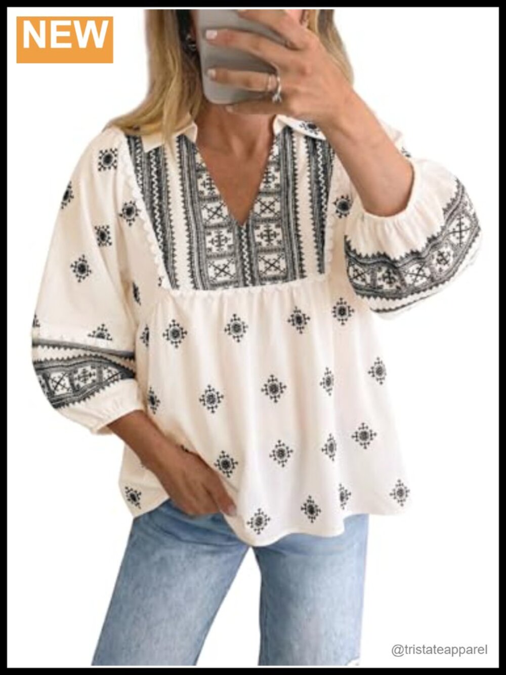 Floral Babydoll Peplum Blouse 3/4 Balloon Sleeve Scalloped Trim Boho